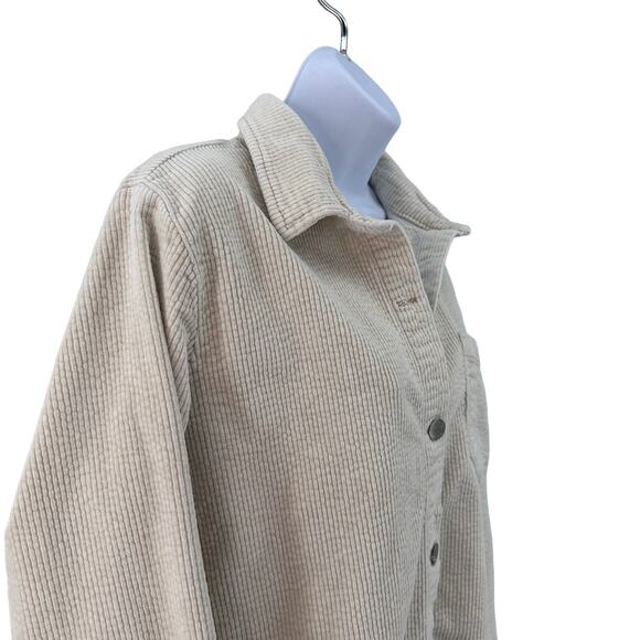 Elan Off White Corduroy Shirt Jacket Womens M Button Up Raw Edge Hem Long Sleeve - Picture 5 of 12